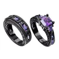Zinc Alloy Ring Set, 2 pieces & fashion jewelry & micro pave cubic zirconia & for woman, black [