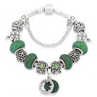 Brass Chain European Bracelets, fashion jewelry & Unisex & with rhinestone, green [