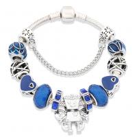 European Bracelets de laiton, avec cristal, bijoux de mode & longueur différente pour le choix & unisexe, bleu, Vendu par PC[