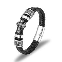 bracelet de cordon en PU , cuir PU, avec acier inoxydable 316L, fait à la main, bijoux de mode & unisexe & normes différentes pour le choix, plus de couleurs à choisir, Vendu par PC[