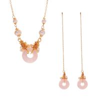 Brass Freshwater Pearl Jewelry Sets, earring & necklace, with Jade & Freshwater Pearl, with 4.5cm extender chain, gold color plated, fashion jewelry & for woman, two different colored, Necklaceuff1a12mm, Line of *12mm cm [