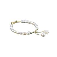 Cultured Freshwater Pearl Brass Bracelet, with Freshwater Pearl, with 4.5cm extender chain, handmade, fashion jewelry & for woman, two different colored, 30mm cm [