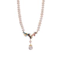 Gemstone Freshwater Pearl Necklace, with Quartz & Brass, with 4cm extender chain, gold color plated, fashion jewelry & for woman, multi-colored cm 