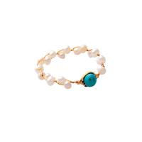 Cultured Freshwater Pearl Finger Ring, with turquoise & Brass, gold color plated, fashion jewelry & for woman, two different colored, 1.7cm [