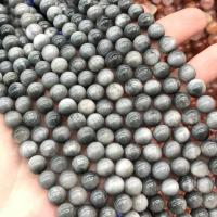 Einzelne Edelstein Perlen, Beizvogelsauge Stein, rund, poliert, DIY, grau, 8mm, Länge:ca. 38 cm, verkauft von Strang[