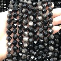 Einzelne Edelstein Perlen, Silver+Obsidian, poliert, DIY & verschiedene Größen vorhanden & facettierte, schwarz, Länge:ca. 38 cm, verkauft von Strang[