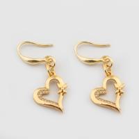Cubic Zirconia Micro Pave Brass Earring, Heart, high quality gold color plated, fashion jewelry & micro pave cubic zirconia & for woman [