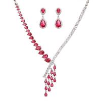 Cubic Zirconia Zinc Alloy Jewelry Sets, earring & necklace, platinum color plated, micro pave cubic zirconia & for woman 5cm cm 