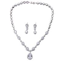 Cubic Zirconia Zinc Alloy Jewelry Sets, earring & necklace, Teardrop, platinum color plated, micro pave cubic zirconia & for woman, 2.1cm,3.1cm cm 