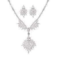 Cubic Zirconia Zinc Alloy Jewelry Sets, Stud Earring & necklace, platinum color plated, micro pave cubic zirconia & for woman  cm 