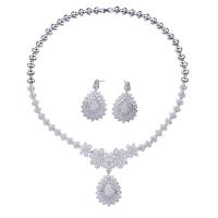 Cubic Zirconia Zinc Alloy Jewelry Sets, earring & necklace, Teardrop, platinum color plated, micro pave cubic zirconia & for woman 4.1cm cm 