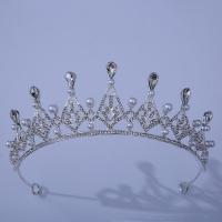 Bridal Tiaras, Zinc Alloy, with Plastic Pearl, silver color plated, for woman & with rhinestone, Inner Approx 140mm 