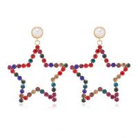 Zinc Alloy Rhinestone Drop Earring, with Plastic Pearl, Star, gold color plated, fashion jewelry & for woman & with rhinestone, multi-colored [