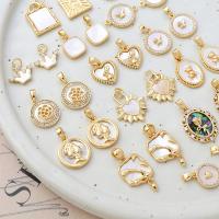 Rhinestone Brass Pendants, with Pearl Oyster, plated, DIY & with rhinestone [