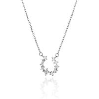 Cubic Zircon Micro Pave Sterling Silver Necklace, 925 Sterling Silver, with 2inch extender chain, platinum plated, oval chain & micro pave cubic zirconia & for woman Approx 15.7 Inch [
