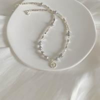 Стерлингового серебра жемчужное ожерелье, 925 пробы, с Пресноводные жемчуги, плакирован серебром, ювелирные изделия моды & Женский, длина:Приблизительно 15.7 дюймовый, продается PC[