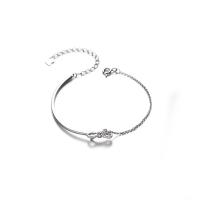 Cubic Zirconia Micro Pave Sterling Silver Bracelet, 925 Sterling Silver, with 2inch extender chain, Bowknot, platinum plated, fashion jewelry & micro pave cubic zirconia & for woman Approx 5.1 Inch 