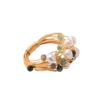 Cultured Freshwater Pearl Finger Ring, Brass, with Freshwater Pearl & Quartz, gold color plated, fashion jewelry & for woman, multi-colored, 1.7cm [