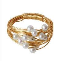 Cultured Freshwater Pearl Finger Ring, Brass, with Freshwater Pearl, gold color plated, fashion jewelry & for woman, two different colored, #16uff1a5cm,#17:5.33cm,#18:5.65cm,#19:6cm [