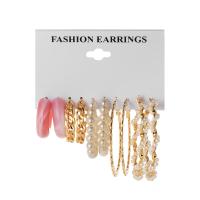 alliage de zinc Boucles d'oreilles, avec perle de plastique & Acrylique, Placage, 5 pièces & bijoux de mode & styles différents pour le choix & pour femme, plus de couleurs à choisir, Vendu par fixé[