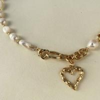 Collier de chaîne en laiton de perles d'eau douce, avec perle d'eau douce cultivée, Plaqué d'or 14K, bijoux de mode & pour femme, deux couleurs différentes .5 cm, Vendu par brin[