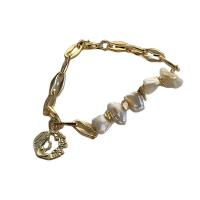 Cultured Freshwater Pearl Bracelets, Brass, with Freshwater Pearl, with 6.5cm extender chain, 14K gold plated, fashion jewelry & for woman, two different colored .5 cm 
