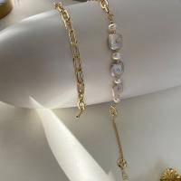 Collier de chaîne en laiton de perles d'eau douce, avec perle d'eau douce cultivée, Plaqué d'or 14K, bijoux de mode & pour femme, deux couleurs différentes c cm, Vendu par PC[
