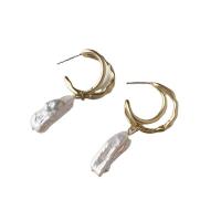 Freshwater Pearl Brass Earring, with Freshwater Pearl, 14K gold plated, fashion jewelry & for woman, two different colored, 50mm [
