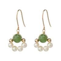 Freshwater Pearl Brass Earring, with Jasper Stone & Brass, 14K gold plated, fashion jewelry & for woman, two different colored, 1.3cm,1.5-2cm [