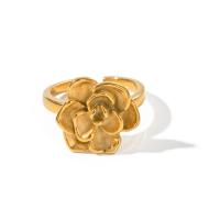 Stainless Steel Finger Ring, 304 Stainless Steel, Flower, 18K gold plated, fashion jewelry & for woman, golden, 15.2mm [