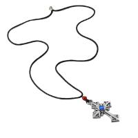 collier de Stras en alliage Zinc, alliage de zinc, avec corde en nylon, croix, bijoux de mode & pour homme & avec strass Environ 26.38 pouce, Vendu par brin[