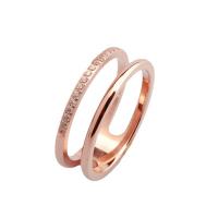 Titanium Steel Couple Ring, plated, Unisex & with rhinestone, rose gold color [