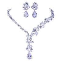 Cubic Zirconia Zinc Alloy Jewelry Sets, earring & necklace, platinum color plated, fashion jewelry & micro pave cubic zirconia & for woman 6.5cm,4cm cm 