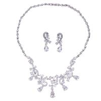 Cubic Zirconia Zinc Alloy Jewelry Sets, earring & necklace, platinum color plated, fashion jewelry & micro pave cubic zirconia & for woman, 3.7cm,3.8cm cm 