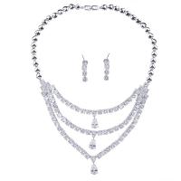 Cubic Zirconia Zinc Alloy Jewelry Sets, earring & necklace, platinum color plated, fashion jewelry & micro pave cubic zirconia & for woman, 2.1cm,2.8cm cm [