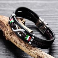 PU Leather Cord Bracelets, 304 Stainless Steel, with PU Leather, Vacuum Ion Plating, fashion jewelry & for man Approx 210 mm [