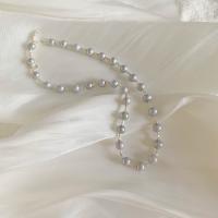 Стерлингового серебра жемчужное ожерелье, 925 пробы, с Пресноводные жемчуги, плакирован серебром, ювелирные изделия моды & Женский, длина:Приблизительно 15.7 дюймовый, продается PC[