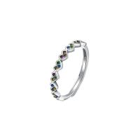 Cubic Zirconia Micro Pave Sterling Silver Finger Ring, 925 Sterling Silver, Heart, platinum plated, adjustable & micro pave cubic zirconia & for woman, 2.2mm, US Ring 