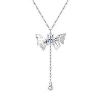 Cubic Zircon Micro Pave Sterling Silver Necklace, 925 Sterling Silver, with 2inch extender chain, Butterfly, platinum plated, cross chain & fashion jewelry & micro pave cubic zirconia & for woman Approx 15.7 Inch [