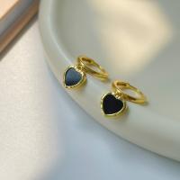 Sterling Silver Drop Earring, 925 Sterling Silver, with Black Agate, Heart, gold color plated, fashion jewelry & for woman Inner Approx 8.9mm [