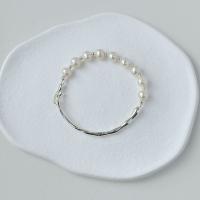 Pearl Sterling Silver Bracelets, Argent sterling 925, avec perle d'eau douce cultivée, Placage de couleur argentée, bijoux de mode & pour femme Environ 6.1 pouce, Vendu par PC