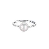 Sterling Silver Finger Ring, 925 Sterling Silver, with Shell Pearl, silver color plated, adjustable & for woman, 8mm [