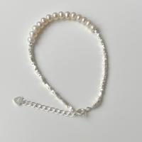 Pearl Sterling Silver Bracelets, 925 Sterling Silver, with Freshwater Pearl, with 1.2inch extender chain, silver color plated, fashion jewelry & for woman Approx 6.3 Inch [