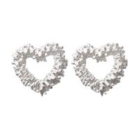 Sterling Silver Stud Earring, 925 Sterling Silver, Heart, plated, fashion jewelry & for woman & hollow [