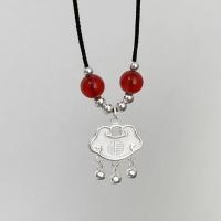 Sterling Silver Jewelry Necklace, 925 Sterling Silver, with Wax Cord & Red Agate, silver color plated, fashion jewelry & for woman Approx 14.6 Inch 