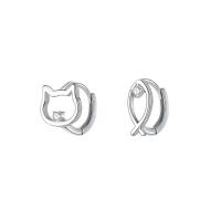 Cubic Zirconia Micro Pave Sterling Silver Earring, 925 Sterling Silver, Cat and Fish, platinum plated, micro pave cubic zirconia & for woman & hollow  Inner Approx 9.3mm [