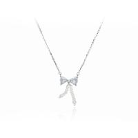 Cubic Zircon Micro Pave Sterling Silver Necklace, 925 Sterling Silver, with Shell Pearl, with 2inch extender chain, Bowknot, plated, cross chain & micro pave cubic zirconia & for woman Approx 15.7 Inch [