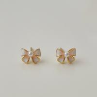 Sterling Silver Stud Earring, 925 Sterling Silver, with Plastic Pearl, Bowknot, gold color plated, for woman & epoxy gel [