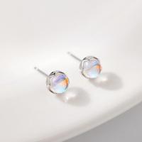 Sterling Silver Stud Earring, 925 Sterling Silver, with Moonstone, plated, fashion jewelry & for woman 6mm [