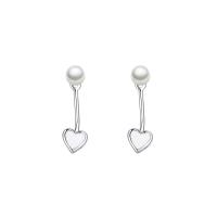 Sterling Silver Drop Earring, 925 Sterling Silver, with Shell Pearl, Heart, platinum plated, for woman & enamel [